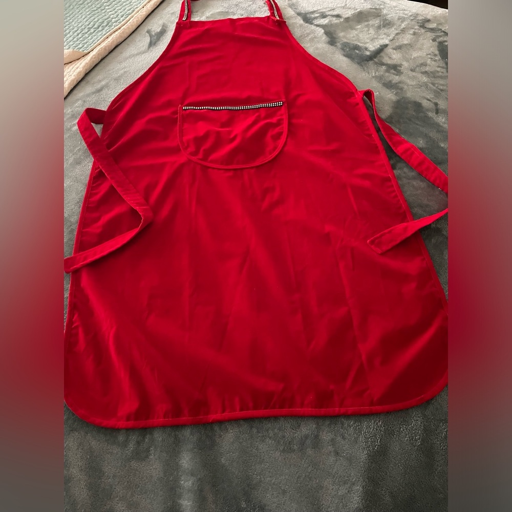 Vtg Hostess apron in faux suede and rhinestones
